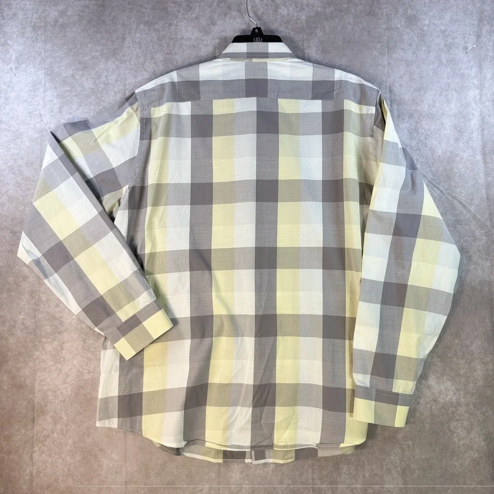 Banana Republic Button Up Shirt Men XL Soft Wash Slim Fit Gray Plaid Long Sleeve